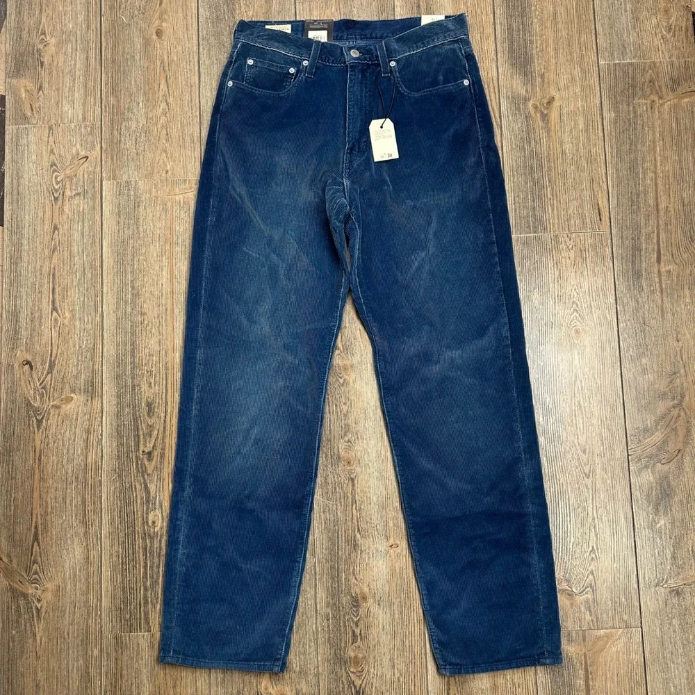 Levis Premium 568 Loose Straight Corduroy Pants Mens 31x34 Indigo Blue NEW